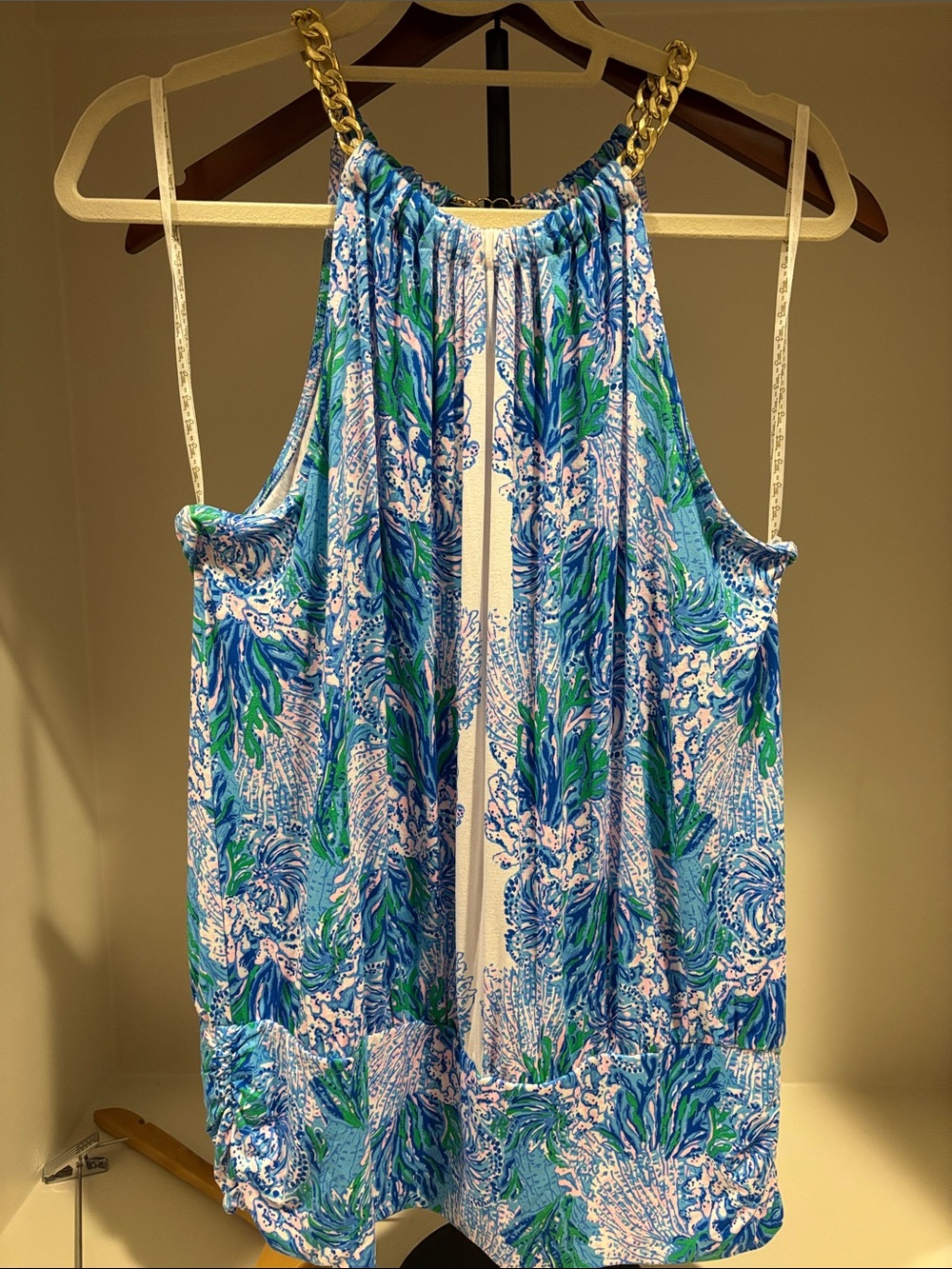 Lilly Pulitzer Blue, Green & White Chain-Strap Halter blouse
